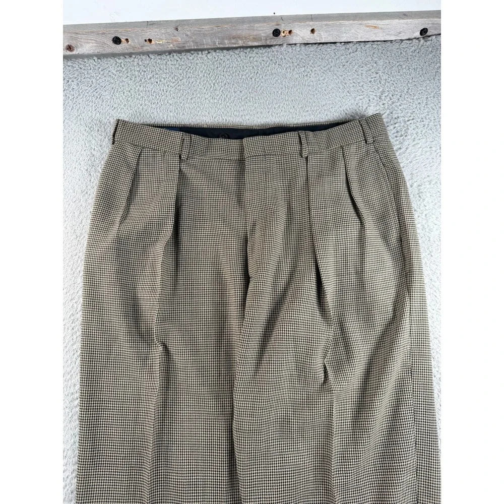 VTG Polo Ralph Lauren Pants Mens 36x26 Beige Houndstooth Cuffed Pleated 80s